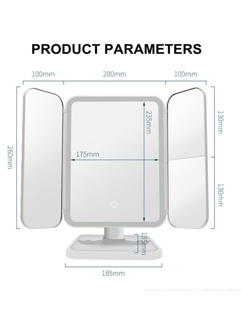 JAJEEK - LED Makeup Mirror with 3 Color Lighting Modes, Tri-Fold Mirror, 52 LED Lights, 1x/2x/3x Magnification, Touch Control Design, Portable High Definition Lighted Cosmetic Mirror for Flawless Makeup Application in UAE - Image 1
