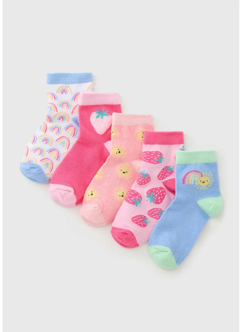 Matalan 5 Pack Girls Multicolour Fun Socks
