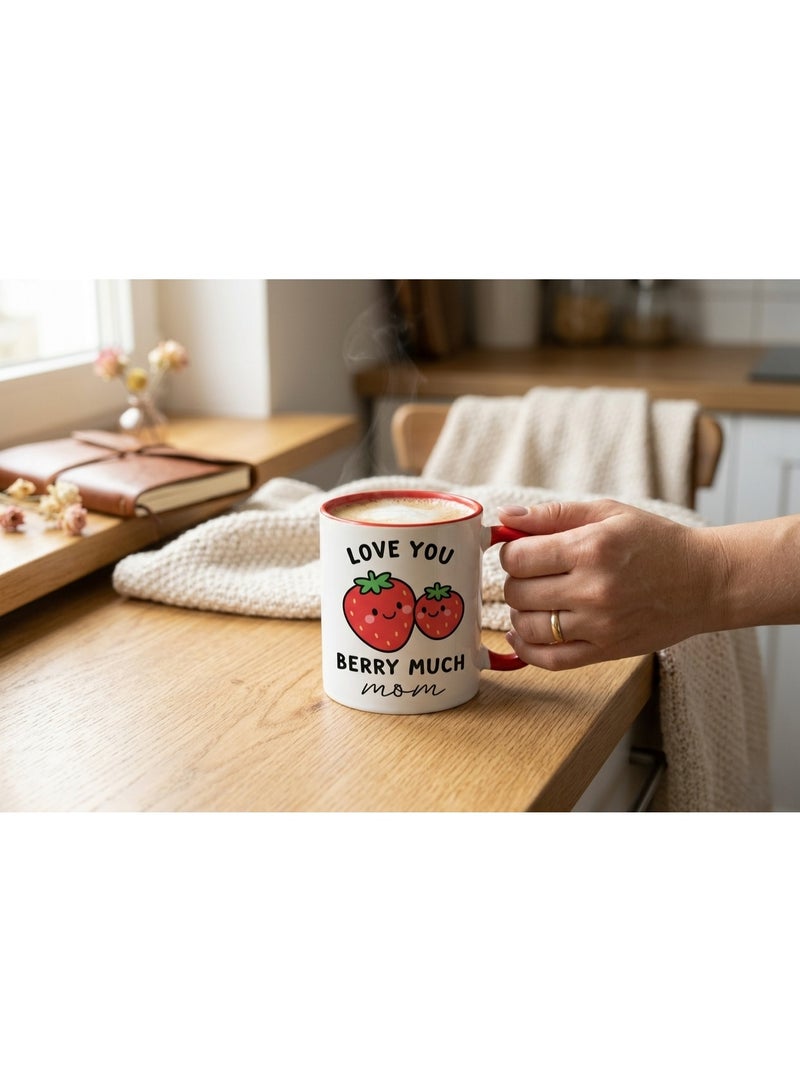 Bickerbond Cute "Love You Berry Much Mom" Ceramic Mug - Red & White Two-Tone - 11oz - Fun Mother's Day Gift for Moms - Image 2