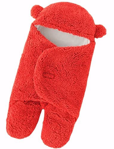 First Kick بطانيات بيبي فيرست كيك للمواليد - عبوة من غلاف قابل للارتداء فائق النعومة، متين، من بوليستر فليس، كيس نوم للأطفال (70 سم × 76 سم، 0-6 أشهر) شيربا أحمر - Image 2