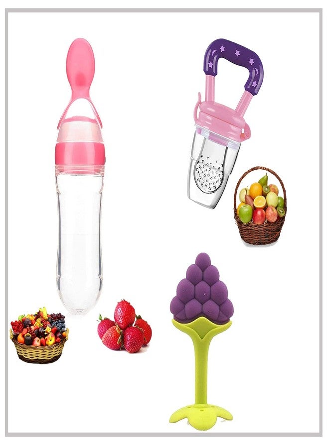 Lookool Combo of Babies Pack of 3 Veggie Feed Nibbler - Fruit Nibbler/Silicone Teether Soft Pacifier/Feeder for 0 to 12 Months for Unisex Kids Food Dispensing Spoon - Infant Multicolor - Image 1