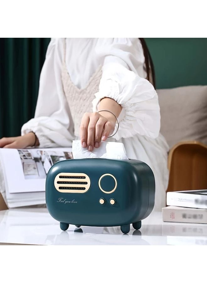 Vintage Green Tissue Box Holder With Golden Accents Radio Design Non Slip Feet - Image 5