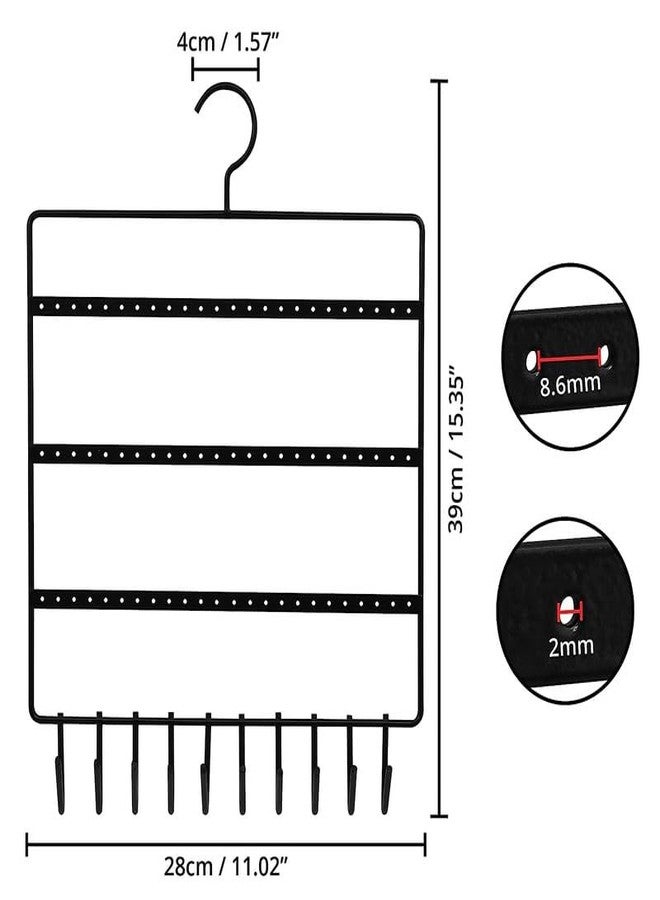 12FOR COLLECTION Metal Jewellery Display Stand Beautiful Earring, Necklace, Bracelets, Hand Rings, Collection with 10 Hanging Hooks & 60 Holes for Earrings black Pack of 2 - Image 4