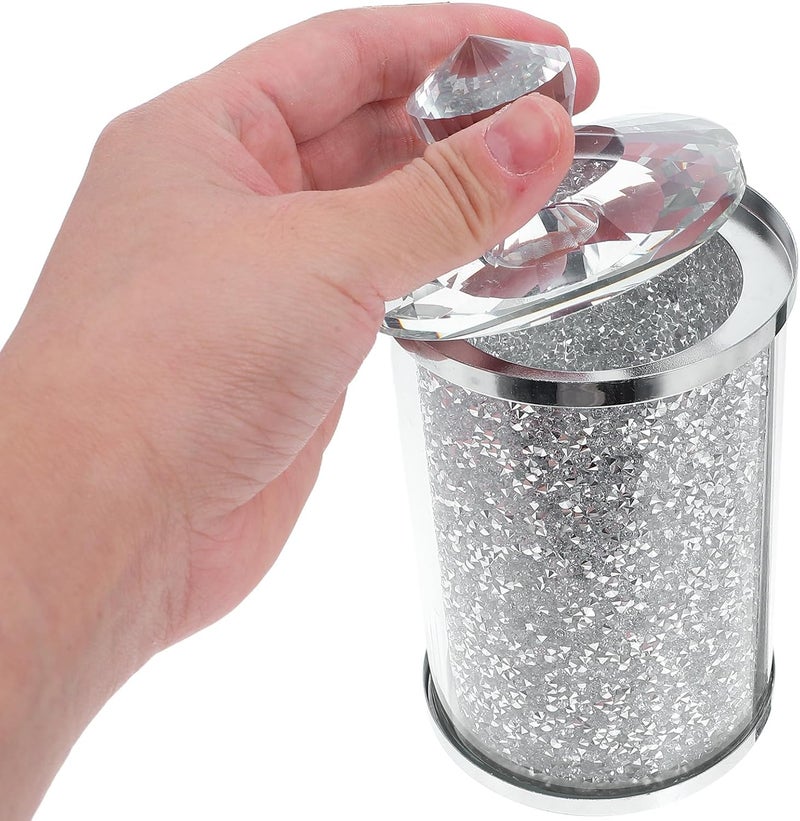 Crystal Glass Coffee Bean Jar with Lid, Airtight Tea Container 8x15.5cm Silver Storage Canister for Kitchen Countertop Dining Room - Image 4