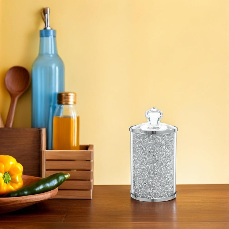 Crystal Glass Coffee Bean Jar with Lid, Airtight Tea Container 8x15.5cm Silver Storage Canister for Kitchen Countertop Dining Room - Image 5