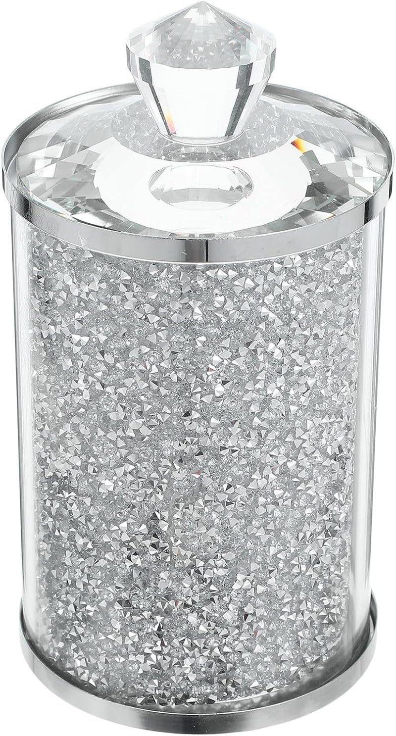 Crystal Glass Coffee Bean Jar with Lid, Airtight Tea Container 8x15.5cm Silver Storage Canister for Kitchen Countertop Dining Room - Image 1