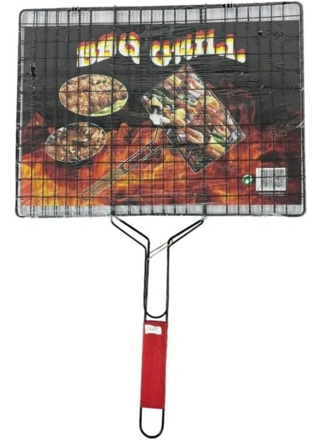 Day To Day Folding Hand Held Portable BBQ Grill Net, Stainless Steel Grill With Removable Wooden Handle- Black - Image 1