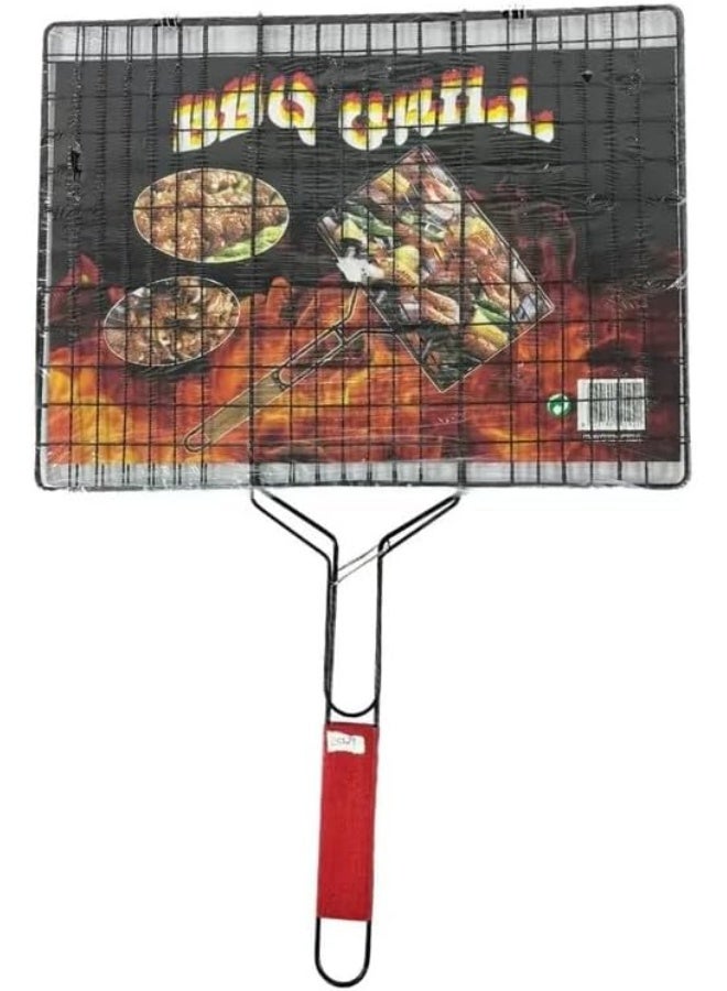 Day To Day Folding Hand Held Portable BBQ Grill Net, Stainless Steel Grill With Removable Wooden Handle- Black - Image 2