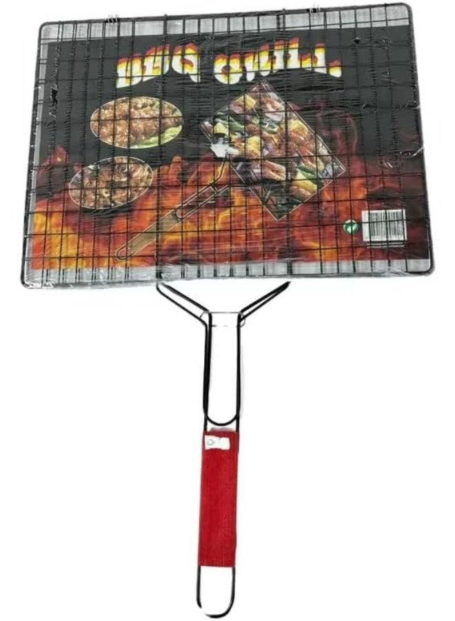 Day To Day Folding Hand Held Portable BBQ Grill Net, Stainless Steel Grill With Removable Wooden Handle- Black - Image 3