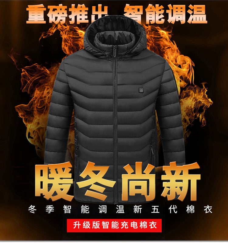 2021 Winter Men And Women Intelligent Heating Cotton-Padded Clothes Solid Color Carbon Fiber Heating Cotton-Padded Jacket Hooded Coat Men'S Exclusive - Image 3