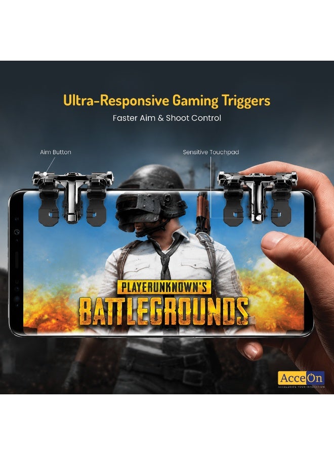 AcceOn Gaming Trigger Button for Mobile Phones – Professional Shooter Controller for PUBG, Free Fire, Call of Duty – L/R Ergonomic Non-Slip Joysticks – Black - Image 3