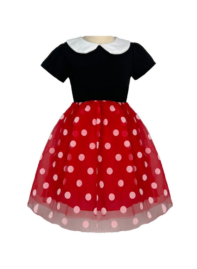 Children Casual Clothes Summer Short Sleeve Dots Girls Dress Kids  Collar Cute Birthday Costume - Image 1