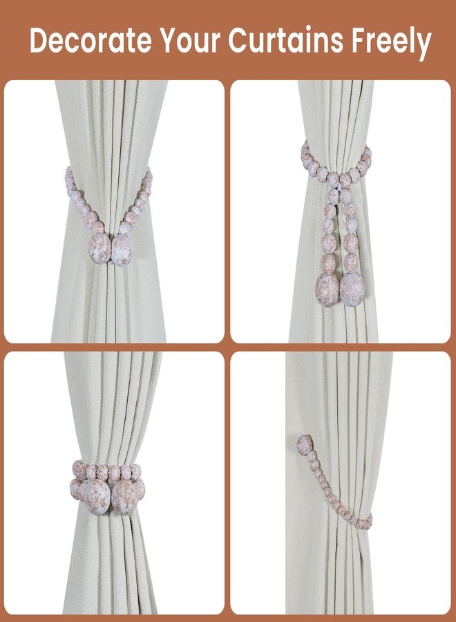 KLOGTSIND Magnetic Curtain Tiebacks, Curtain Tie Backs for Curtains 2 Pack, Wood Bead Curtain Tiebacks, Curtain Holders for Boho Bedroom Decor, Baby Nursery Decor, Farmhouse Decor - Image 4