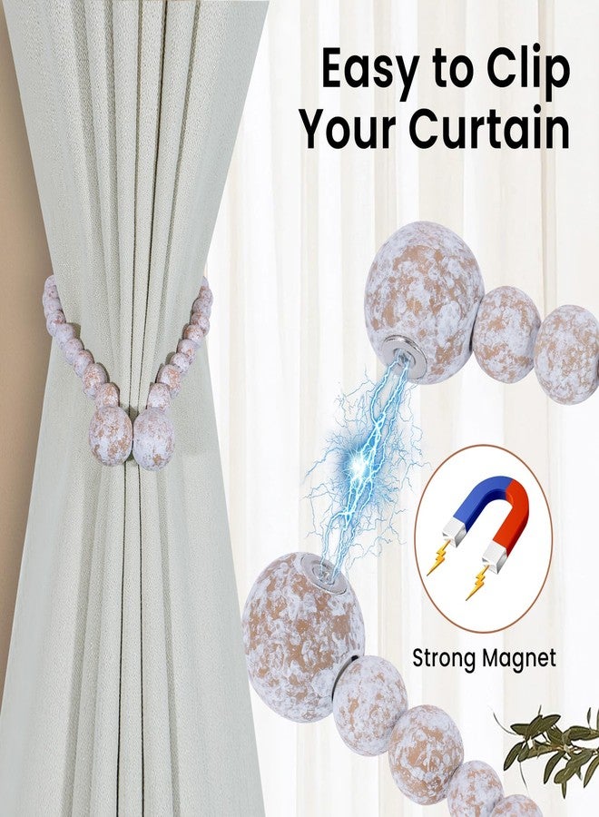 KLOGTSIND Magnetic Curtain Tiebacks, Curtain Tie Backs for Curtains 2 Pack, Wood Bead Curtain Tiebacks, Curtain Holders for Boho Bedroom Decor, Baby Nursery Decor, Farmhouse Decor - Image 2