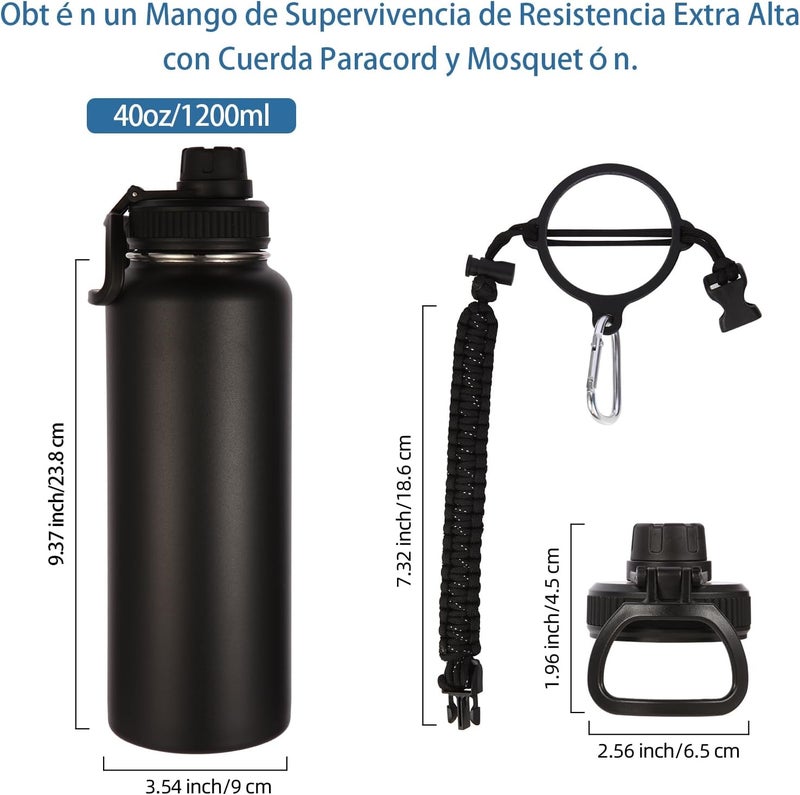 Volhoply Insulated Water Bottles Bulk 2 Pack, 40 oz Stainless Steel Sports Bottle with Paracord Handle & Spout Lid, Double Walled Vacuum Metal Big Water Cups with Wide Mouth for Hiking(Mix,2 Set) - Image 2