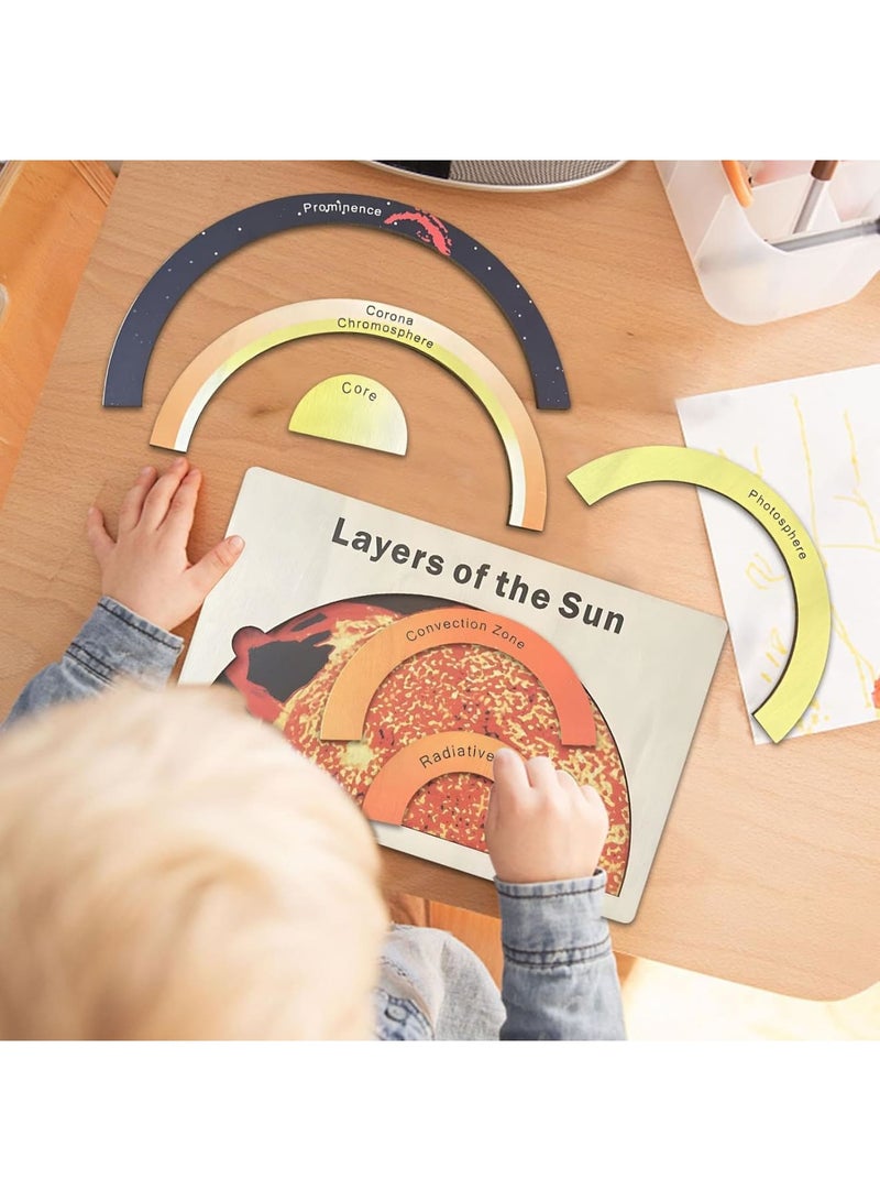SOLARAE Floor Puzzles for Kids Ages 3-5, Layers of The Sun Jigsaw Puzzle, Wooden Sun Puzzle, Premium Material Cognitive Development Jigsaw Puzzle Set for Stem Student and Kids, Solar Structure Puzzle - Image 3