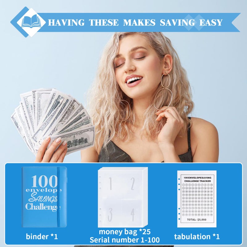 NICOOTH 100 Envelopes Money Saving Binder A5 Savings Challenge Book Easy and Fun Way to Save $5050 - Image 5