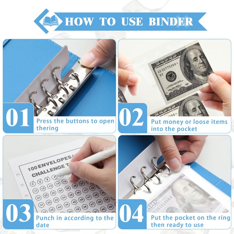 NICOOTH 100 Envelopes Money Saving Binder A5 Savings Challenge Book Easy and Fun Way to Save $5050 - Image 2