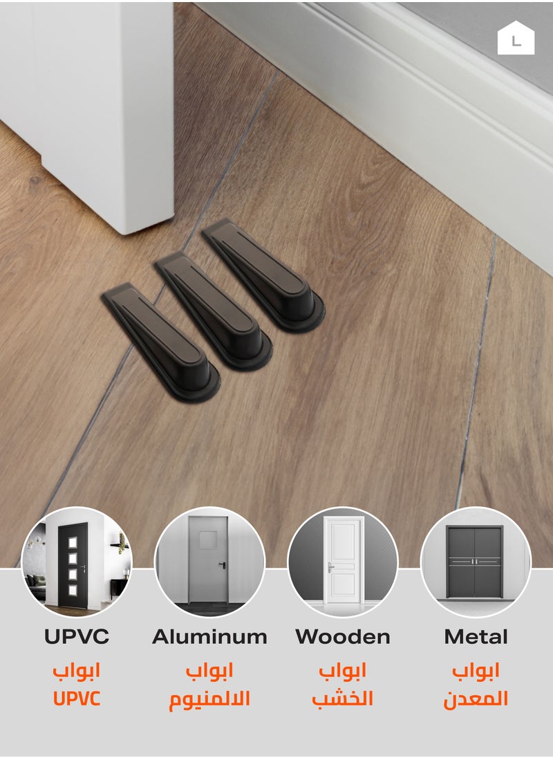 LAWAZIM Rubber Door Stopper - 3-Piece - Durable Black Slanted Wedge with Non-Slip Base - Ideal for Preventing Door Slamming, Suitable for Indoor and Outdoor Use, and All Floor Types  - Image 5
