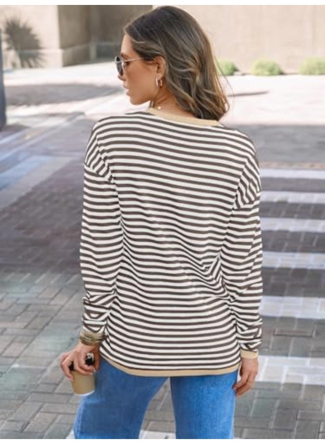 NIBEMINENT Womens Striped Soft Knit Pullover Sweater Loose Fit Shirts with Chest Pocket - Image 4