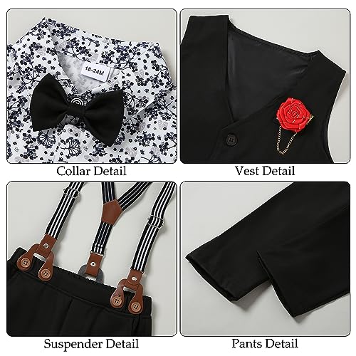 WESIDOM Toddler Dresses Suit Baby Boy Clothes Set Bowtie Shirts+Pants+Vest+Boutonniere Kids Gentleman Wedding Outfit(Black+5-6T) - Image 2