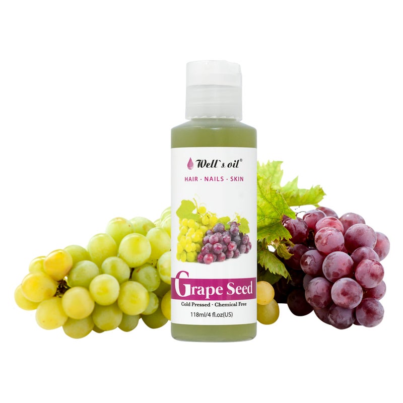 Well's Oil GRAPESEED OIL | 4oz (118ml) | All-Natural | For Hair, Skin & Nails | Moisturizer for Sensitive Skin Types | Refined, Cold Pressed | by Well's Oil - Image 1