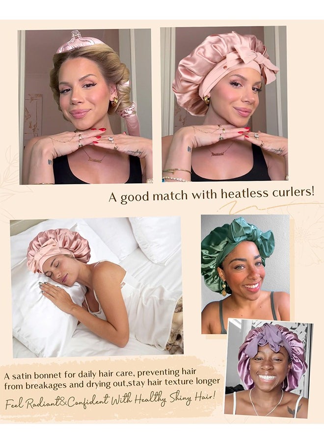 HY Double Layer Satin Bonnet Silk Bonnet, Curly Hair Hair Silk Hair Wrap for Sleeping Night Sleep Cap, Satin Silk Bonnet Lined Hair Bonne Tie Band Bonnets (Pale Pink)  - Image 5
