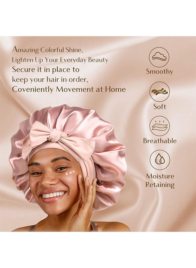 HY Double Layer Satin Bonnet Silk Bonnet, Curly Hair Hair Silk Hair Wrap for Sleeping Night Sleep Cap, Satin Silk Bonnet Lined Hair Bonne Tie Band Bonnets (Pale Pink)  - Image 3