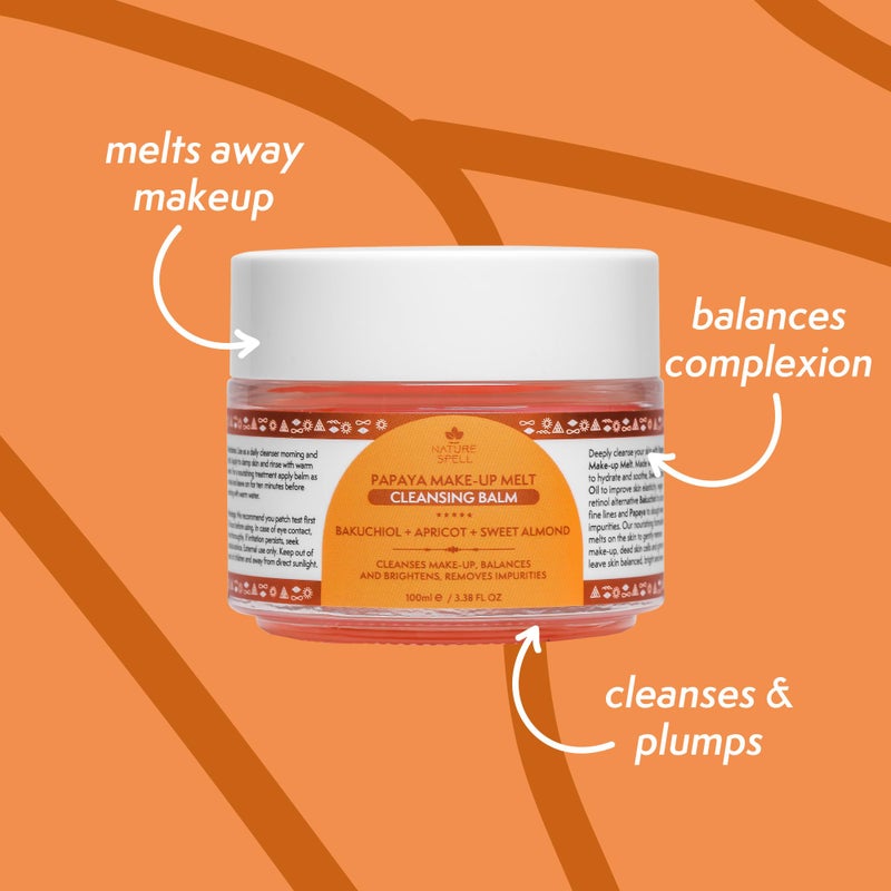 Nature Spell Papaya Cleansing Balm, Gently Removes Makeup & Hydrates Skin, Infused with Bakuchiol & Apricot, Vegan, For All Skin Types, 3.38 Fl Oz - Image 2