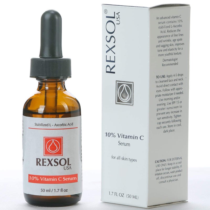 REXSOL 10% Vitamin C Serum Anti-wrinkle Firming | With Hyaluronic Acid, Chamomile Extract & Grape Seed Extract | Prevent photo-aging | Provides antioxidant protection. (50 ml / 1.7 fl oz) - Image 1