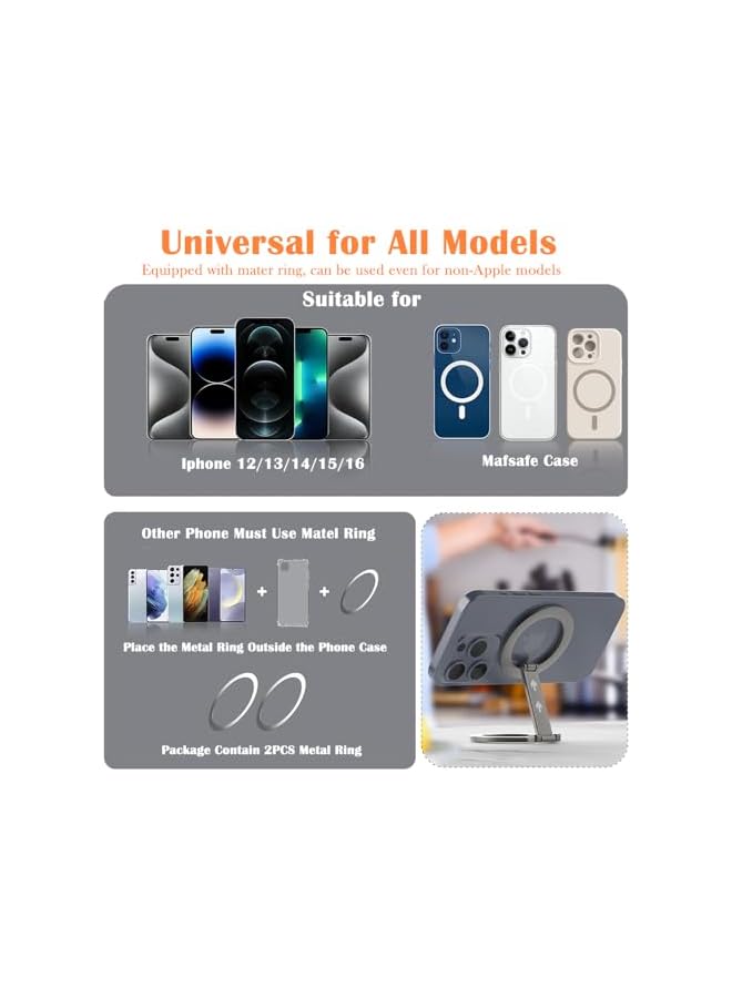 S-TOP Dual Magnetic Phone Holder for MagSafe Car Mount, 360° Rotation Foldable Magnetic Phone Mount Stand, All Metal Portable Strong Magnets Car Phone Holder for iPhone 16 15 14 Pro Max & All Phone - Image 1