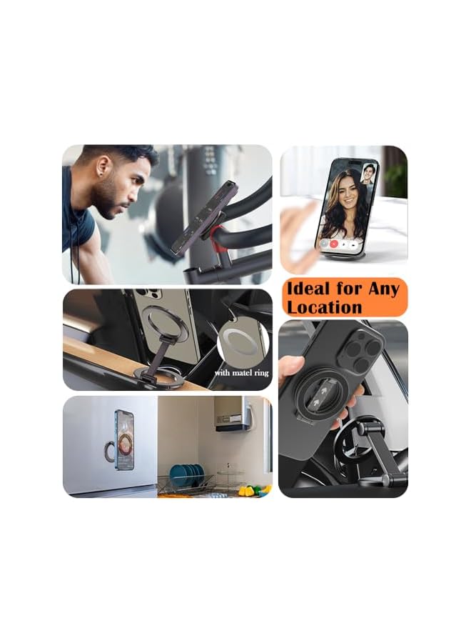 S-TOP Dual Magnetic Phone Holder for MagSafe Car Mount, 360° Rotation Foldable Magnetic Phone Mount Stand, All Metal Portable Strong Magnets Car Phone Holder for iPhone 16 15 14 Pro Max & All Phone - Image 2