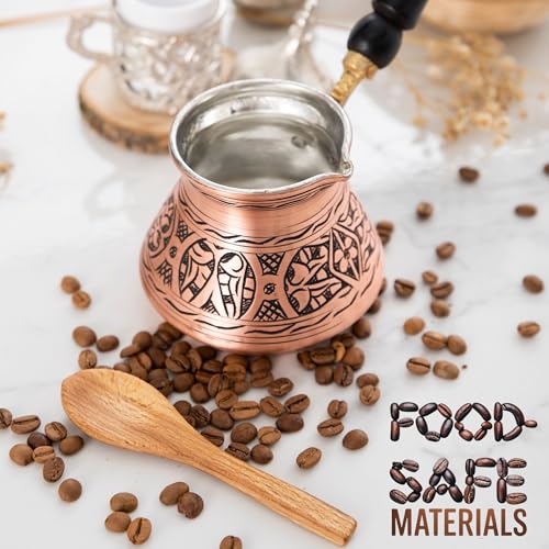 Erbulus 12 Oz Copper Turkish Greek Arabic Coffee Pot with Fortune App and Wooden Handle (4 cups), Cezve, Ibrik, Briki Greek Coffee Pot, Hammered Turkish Coffee Maker - Image 3