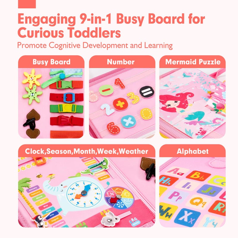 hahaland Busy Board for Toddlers Boys Girls Montessori Toys for 3+ Year Old Preschool Educational Learning Activities Toddler Travel Toys for Ages 3 4 5 with Life Skill Number Color Weather - Image 2