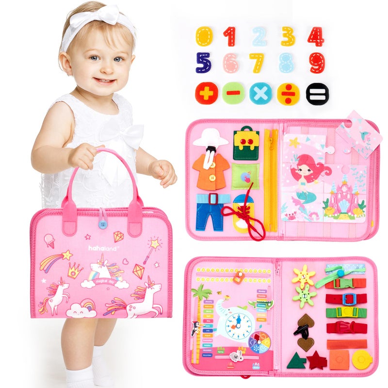 hahaland Busy Board for Toddlers Boys Girls Montessori Toys for 3+ Year Old Preschool Educational Learning Activities Toddler Travel Toys for Ages 3 4 5 with Life Skill Number Color Weather - Image 1