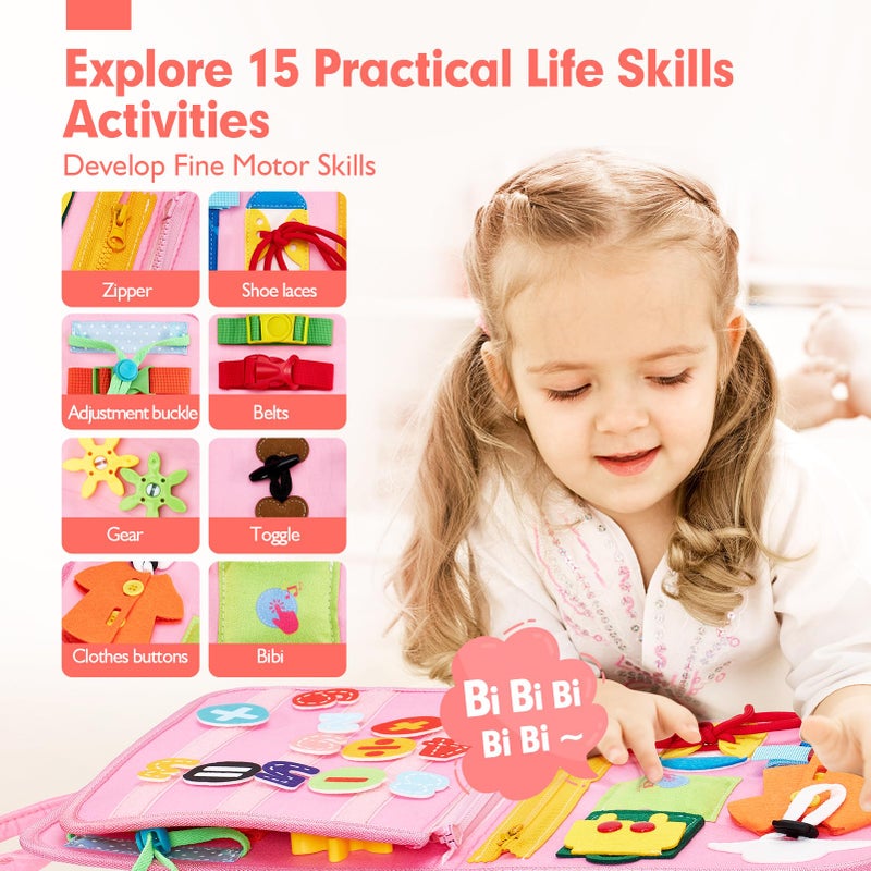 hahaland Busy Board for Toddlers Boys Girls Montessori Toys for 3+ Year Old Preschool Educational Learning Activities Toddler Travel Toys for Ages 3 4 5 with Life Skill Number Color Weather - Image 3