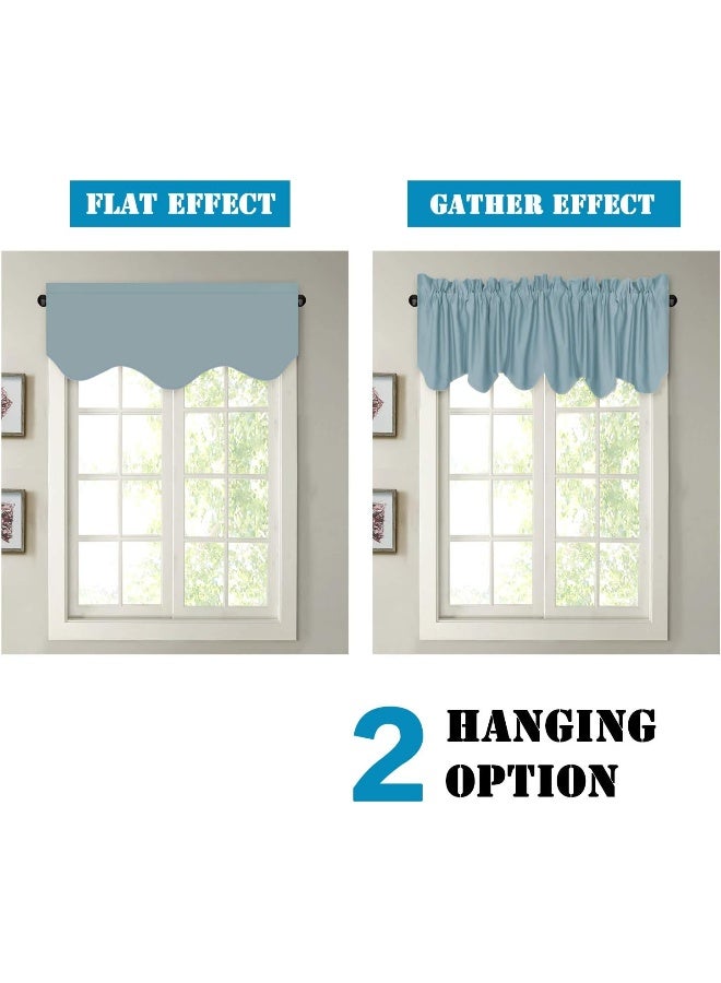 H.VERSAILTEX HVERSAILTEX 4 Panels Blackout Curtain Valances for Kitchen WindowsLiving RoomBathroom Privacy Protection Rod Pocket Decoration Scalloped Winow Valance Curtains 52 W x 18 L Stone Blue - Image 2