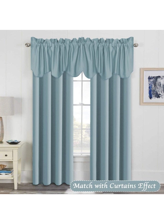 H.VERSAILTEX HVERSAILTEX 4 Panels Blackout Curtain Valances for Kitchen WindowsLiving RoomBathroom Privacy Protection Rod Pocket Decoration Scalloped Winow Valance Curtains 52 W x 18 L Stone Blue - Image 3