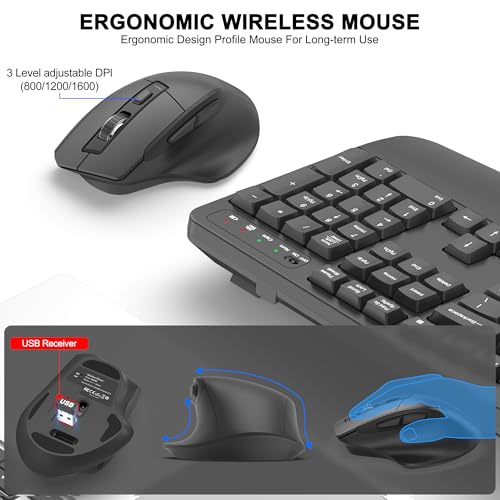 ULSOU Wireless Keyboard and Mouse Combo, 2.4G Full Size Wave Keys Ergonomic Keyboard with Wrist Rest and 3-Level DPI Adjustable Wireless Ergonomic Mouse for Windows, Mac OS Desktop/Laptop/PC(Graphite) - Image 4