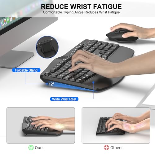 ULSOU Wireless Keyboard and Mouse Combo, 2.4G Full Size Wave Keys Ergonomic Keyboard with Wrist Rest and 3-Level DPI Adjustable Wireless Ergonomic Mouse for Windows, Mac OS Desktop/Laptop/PC(Graphite) - Image 3