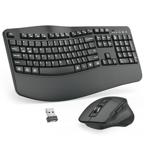 ULSOU Wireless Keyboard and Mouse Combo, 2.4G Full Size Wave Keys Ergonomic Keyboard with Wrist Rest and 3-Level DPI Adjustable Wireless Ergonomic Mouse for Windows, Mac OS Desktop/Laptop/PC(Graphite) - Image 1