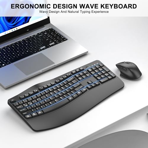 ULSOU Wireless Keyboard and Mouse Combo, 2.4G Full Size Wave Keys Ergonomic Keyboard with Wrist Rest and 3-Level DPI Adjustable Wireless Ergonomic Mouse for Windows, Mac OS Desktop/Laptop/PC(Graphite) - Image 2