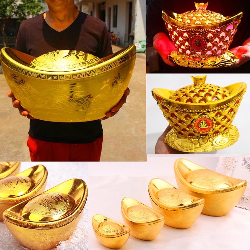 Dragon And Phoenix Ingot Ornaments Candy Box Stage Props Living Room Plastic Gold Ingot Hollow Ingot Ornaments - Image 2