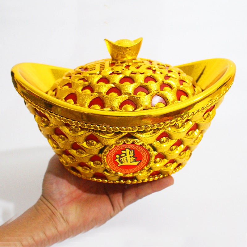 Dragon And Phoenix Ingot Ornaments Candy Box Stage Props Living Room Plastic Gold Ingot Hollow Ingot Ornaments - Image 1
