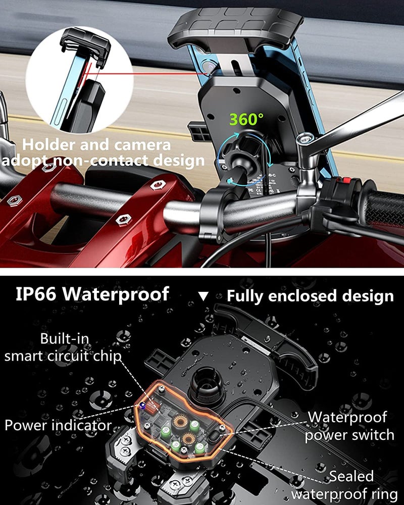 KEWIG Motorcycle Phone Mount Qi 15W Wireless & USB C 20W Fast Chargeing Port, Automatically Lock & Quick Release Handlebar Cell Phone Holder for 4-7'' Phones - Image 5