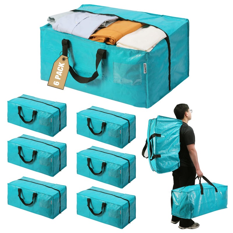 WORKPRO 6 Pack Extra Large Moving Bags with Zippers  Carrying Handles Backpack Straps HeavyDuty Storage Tote for Space Saving  Storage Alternative to Moving Box Blue
