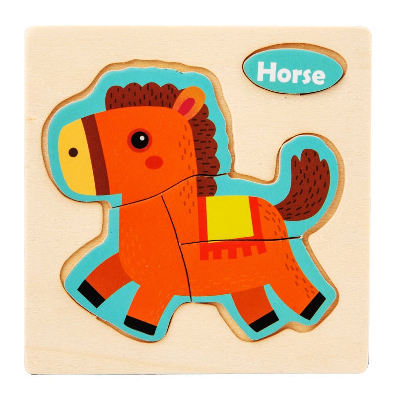 Wooden Animal Car Three-Dimensional Puzzle Boys And Girls Baby Hand Grasp Matching Puzzle Puzzle Puzzle Toy 1-2-3-4 Years Old - Image 1