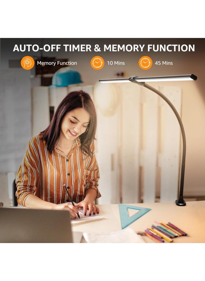 Smart Double Head LED Desk Lamp with Remote Control for Home Office,  Desk Light with Clamp, 10/45 Minutes Timer, 5 Lighting Modes, Sensitive Control, Stepless Dimming Adjustable Flexible Gooseneck, for Reading, Study, Workbench