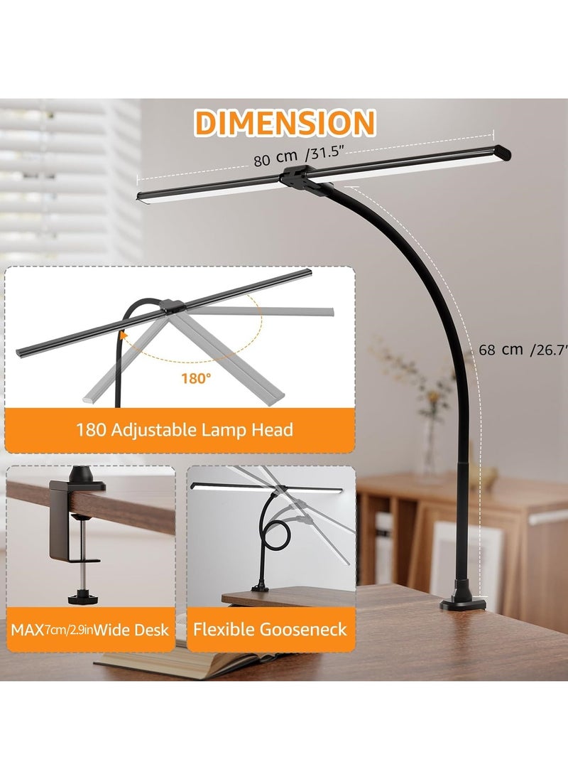 Smart Double Head LED Desk Lamp with Remote Control for Home Office,  Desk Light with Clamp, 10/45 Minutes Timer, 5 Lighting Modes, Sensitive Control, Stepless Dimming Adjustable Flexible Gooseneck, for Reading, Study, Workbench