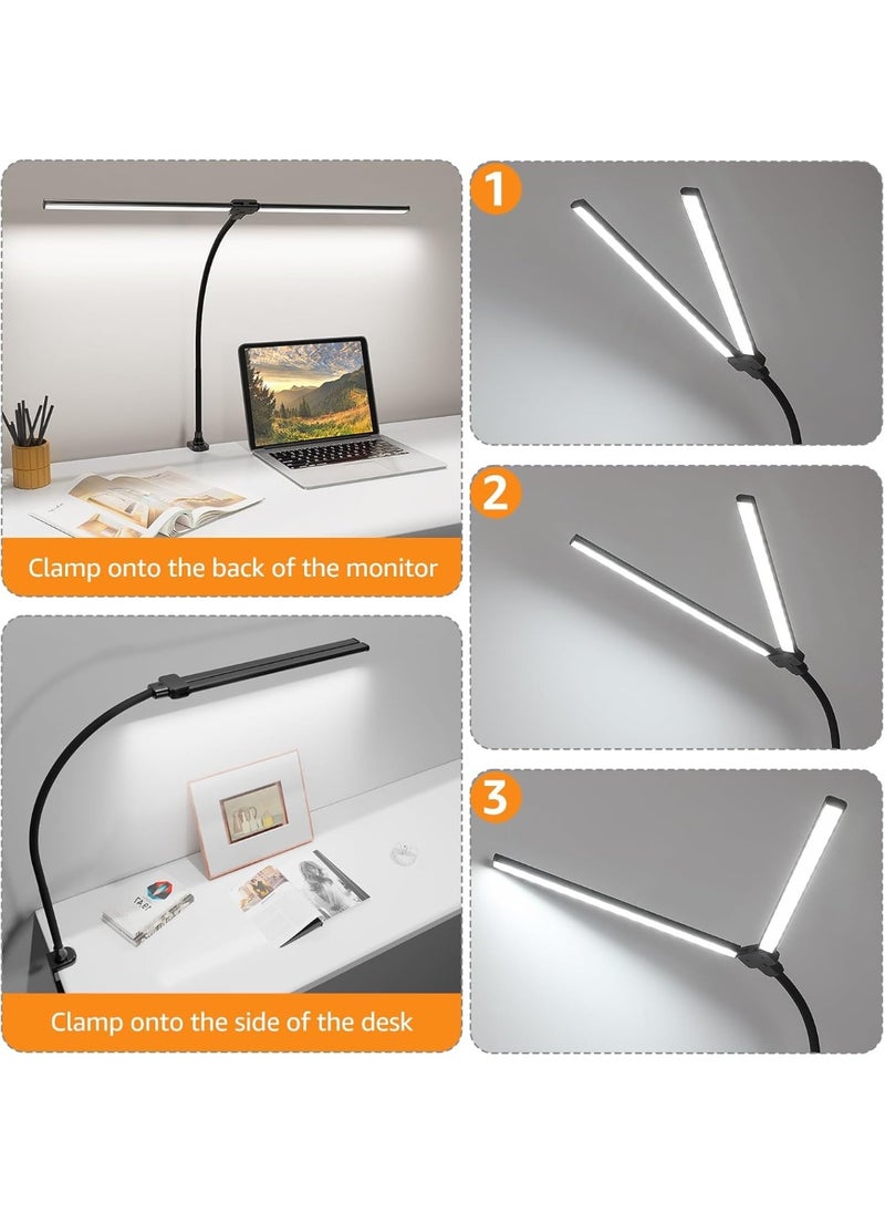 Smart Double Head LED Desk Lamp with Remote Control for Home Office,  Desk Light with Clamp, 10/45 Minutes Timer, 5 Lighting Modes, Sensitive Control, Stepless Dimming Adjustable Flexible Gooseneck, for Reading, Study, Workbench